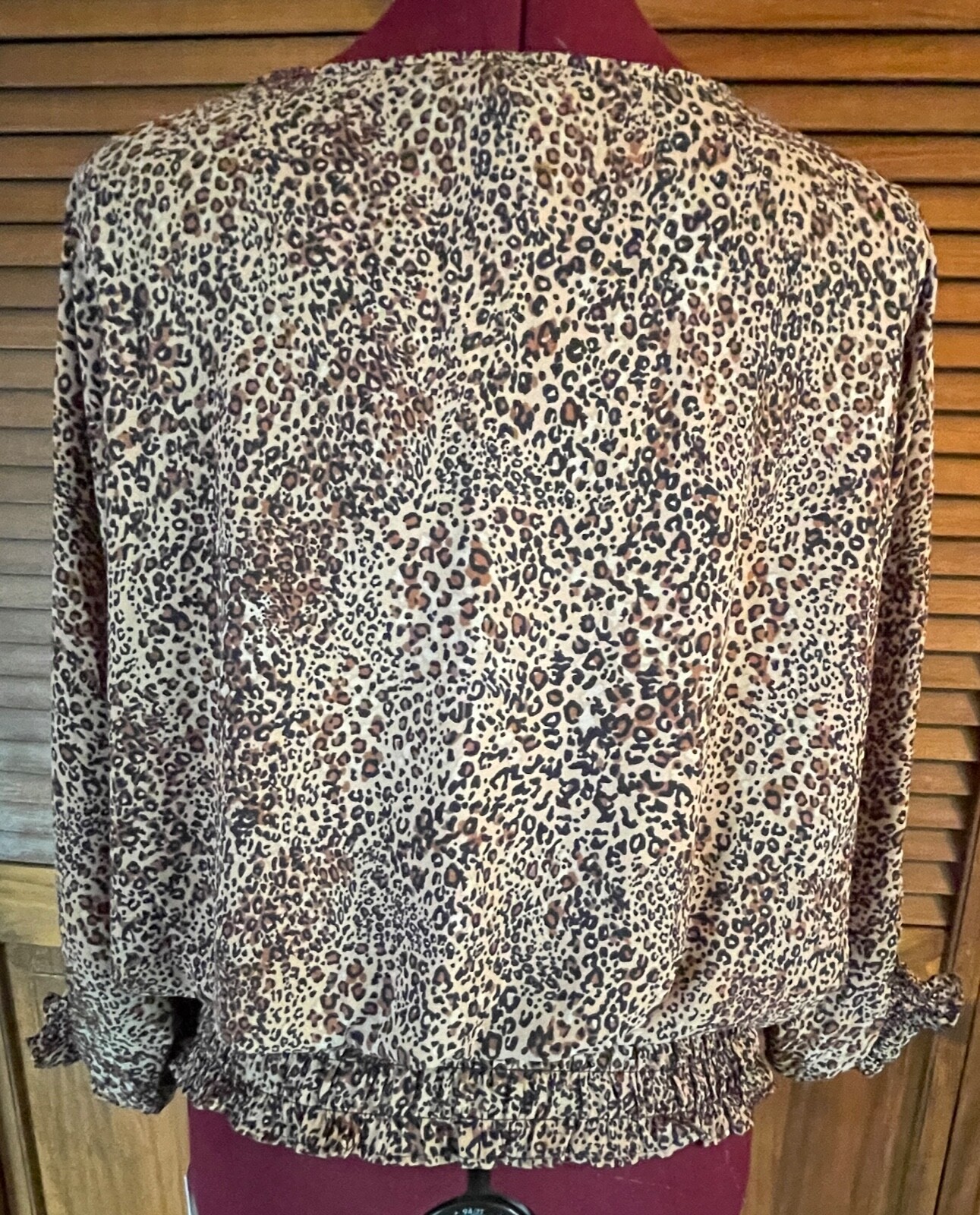 1 State Leopard Print Smock Waist Cuffs Batwing Blouse Size Medium