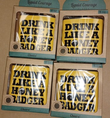 4x Edelstahl Flachmann ''DRINK LIKE A HONEY BADGER NEU