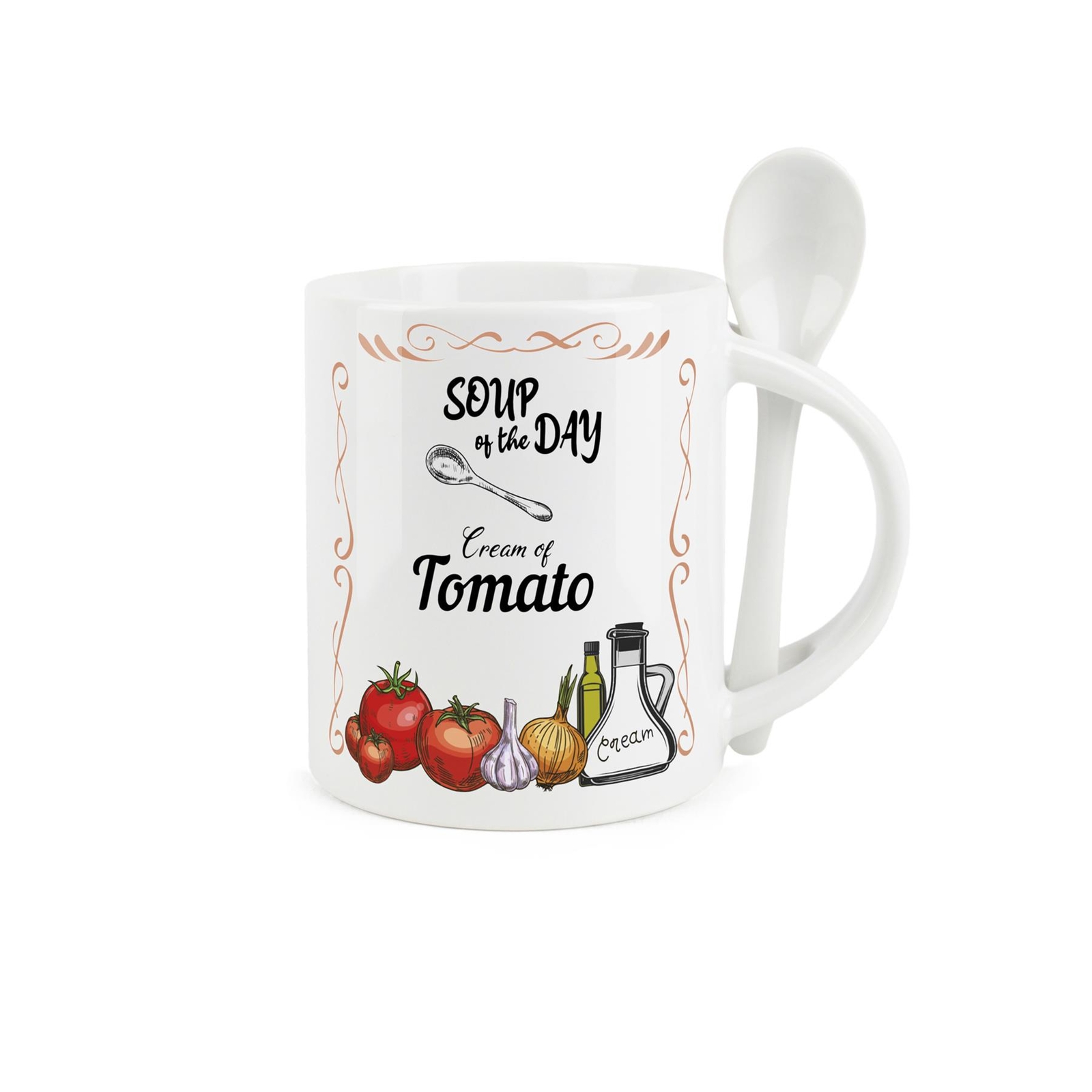 Soup Mug & Spoon Set - Cream of Tomato Novelty Ceramic Mug Gift for Foodies