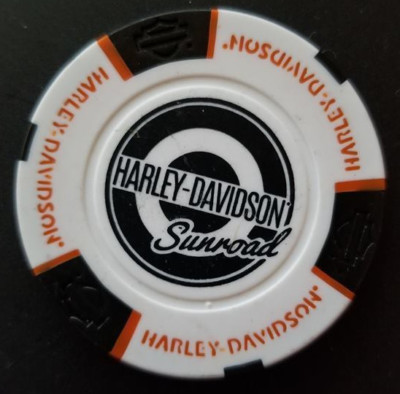 Harley Poker Chip~Golf Ball Marker (White/Black/Orange) HD Sunroad ~ France