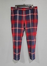 TOMMY HILFILGER Women Navy Plaid Check Windowpane Cropped Cuffed Pants 12