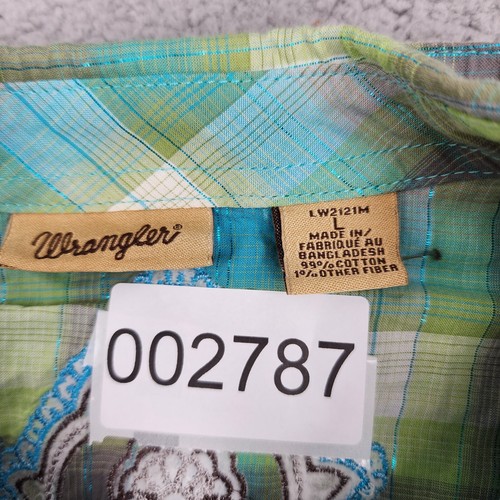 Wrangler Women's Large Plaid Embroidered Pearl Snap Shirt Metallic Threads - Picture 11 of 11