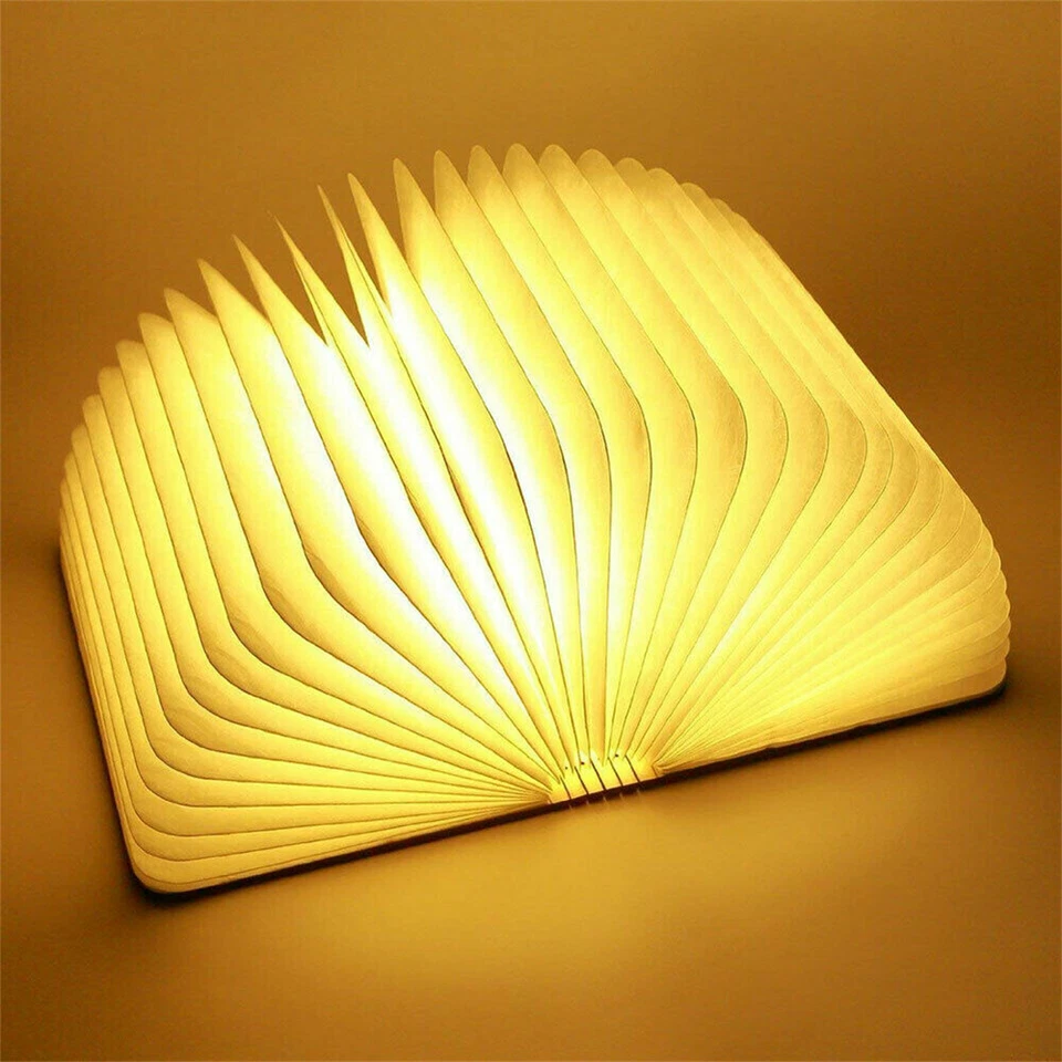 Novelty Portable Folding Wooden Book Lamp USB Rechargeable Desk Night Light New - Image 3 of 4