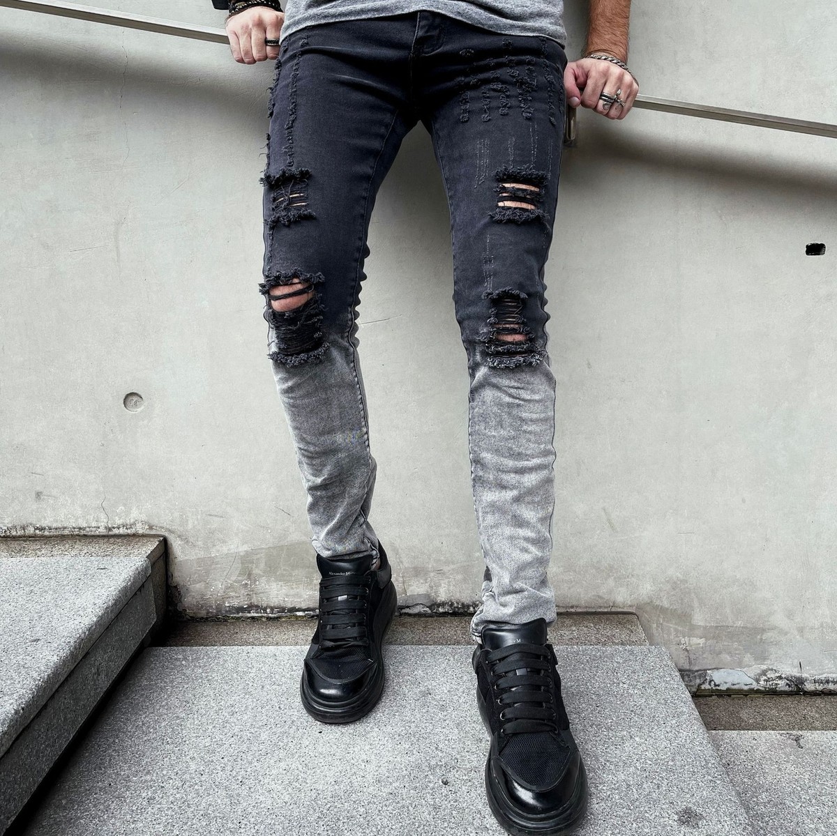 Legend London Ripped Slim Fit Jeans Black Black Slim Jeans Mens