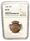 1954-P WASHINGTON NGC MS 66 SILVER QUARTER 25c - great price - MINT STATE COIN