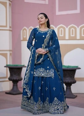 Bollywood Salwar Kameez Pakistaner Indisch Hochzeit Party Kleidung Anzug Sharara - Bild 1 von 4