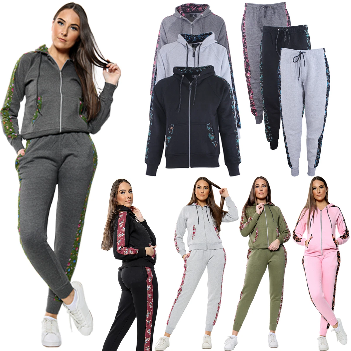 Women/ Girls Jogging 2PCs Tracksuit Set Ladies Top Hoodies, Pants Lounge  Wear UK