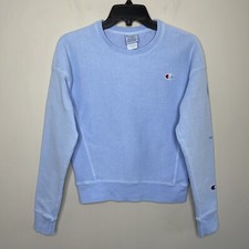 CHAMPION Fleece Sweatshirt Women XS Pale Blue Pullover Embroidered Logo