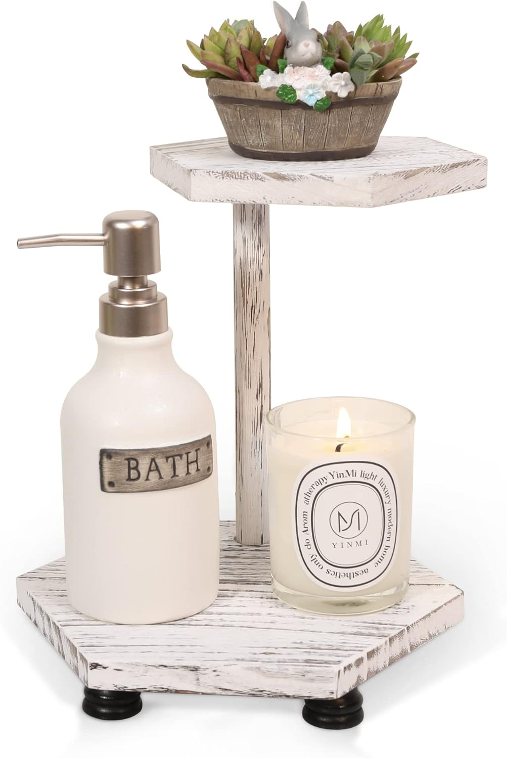 2-Tier Hexagonal Wooden Riser for Kitchen or Farmhouse Display