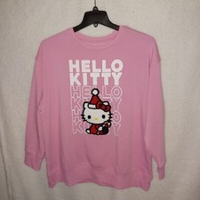 Sanrio Hello Kitty Pink Christmas Sweatshirt Large Women  s Embroidered Logo DX 