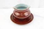 Red Wing Pottery Village Green USA MCM Gravy Boat Attached Underplate