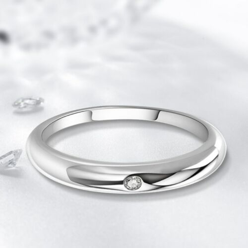 3.4mm Width Smooth Band 925 Silver Womens Wedding 2.1mm Round CZ Ring Size 4-9.5 - Picture 2 of 14
