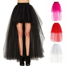Womens Mesh Sheer Hi-Low Skirt Half Bustle Tulle Tutu Burlesque Dress Casual New