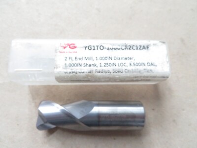 YG USA 1 X 3 1 2 2 Flute Carbide End Mill 190 Corner Radius TICN S L400 