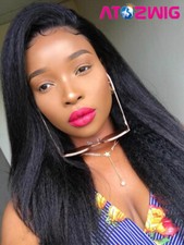 Long Yaki Straight Lace Front Wig Black Yaki Wig Synthetic Hair Wig Natural Hair