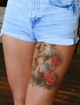 3D TATTOOS UK Temporary Tattoo Large Red Roses Hourglass Birds Body Art Fake Waterproof Sheet