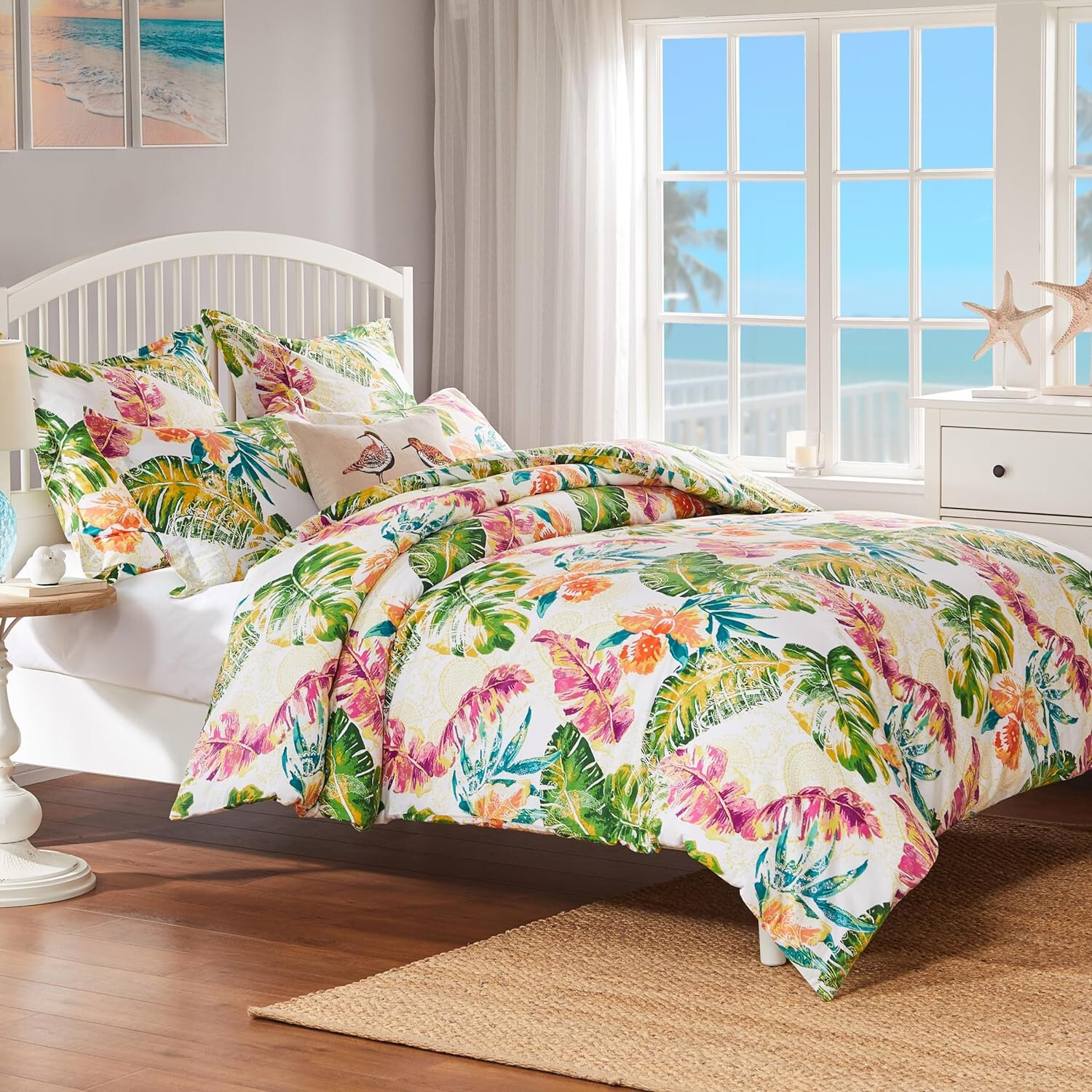 TROPICS 3pc Queen * DUVET SET : BEACH TROPICAL PALMS CORAL GREEN OCEAN DOONA