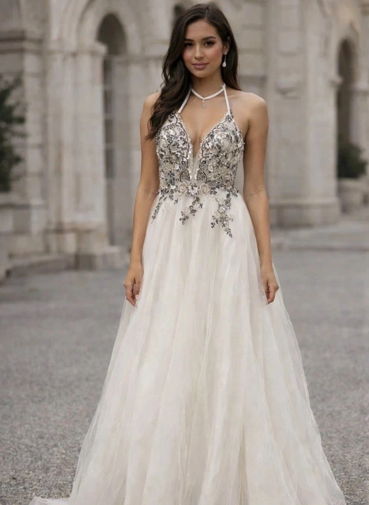 Sequin Halter Neck A-Line Wedding Dresses for sale | eBay
