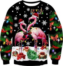 Funny Flamingo Ugly Christmas Sweater Tropical Bird Lights Holiday Party Jumper