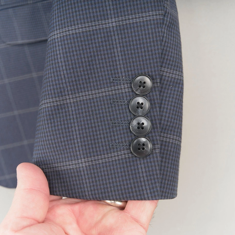 JFerrar Sport Coat 40R Blue Gray Plaid Cotton Blend Stretch Blazer - Image 4 of 4