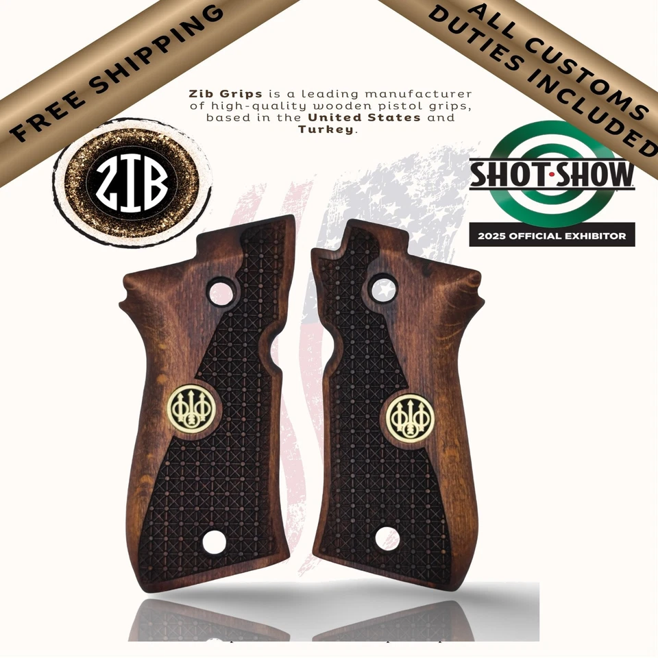 Zib Griffe Pistolengriffe für Beretta F81 84FS 84BB Holz Metall Medalion Logo