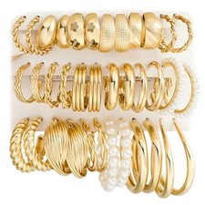 Gold Hoop Earrings Set for Women, 18 Pairs Hypoallergenic Gold-A-18 pairs
