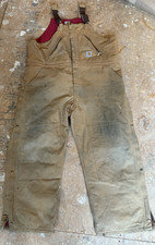 VTG Carhartt Bib Overalls Mens 48x30 R38 BRN Lined Double Knee USA Made Canvas