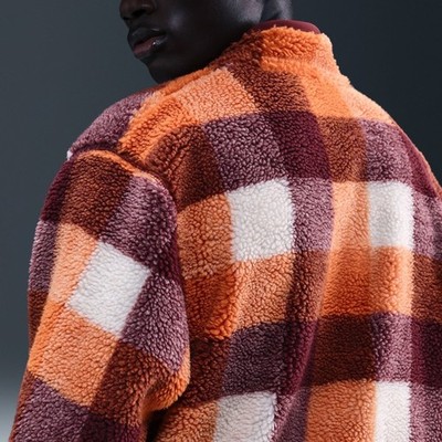 Nike Club Men's Winterized Half-Zip Fleece Orange/Burgundy Plaid Pullover