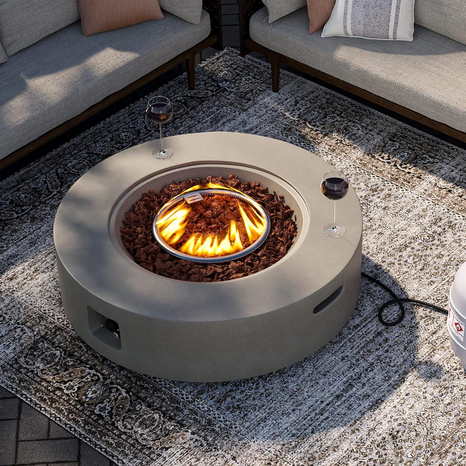 Propane Fire Pit Table, 42" Round, 50,000 BTU, Concrete Finish, Gray