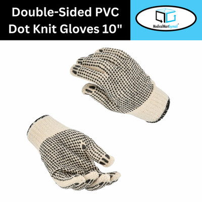 24 Pairs PVC Double Dot Gloves Large Size Men's - Tan, Black Knitted Cotton, PVC