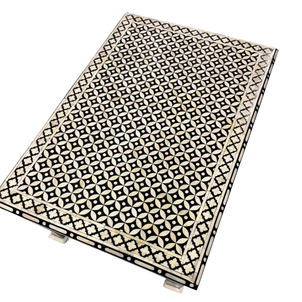 Handcrafted Bone Inlay Coffee Table, 24" x 36" x 17", NO TARIFFS - Image 2 of 4
