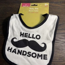 BABY NEWBORN BIB Boy Mustache NEW Hello Handsome COMFY 100% COTTON O+ months