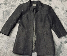 CHANEL Women's Black Sequin Lined Jacket Size 4 3/4 Sleeve Hook  Eye