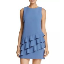 Alice + Olivia Women's Blue Sleeveless Asymmetric Ruffle Mini Dress Sz 2