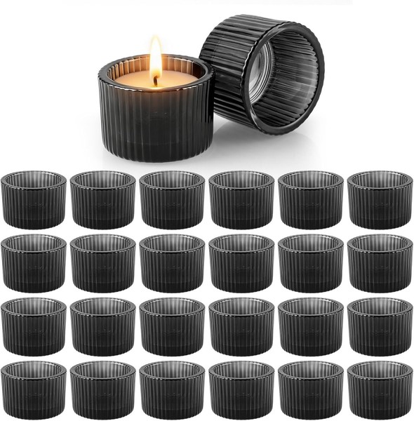 Teelichthalter Glas Vintage 24 StüCk Grau Gerippt FüR Tischdeko Weihnachten-image