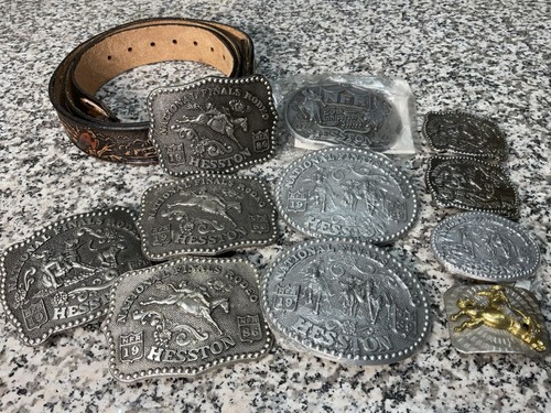Mixed Lot New 1980s Belt Buckles NFR National Finals Rodeo Hesston & Belt