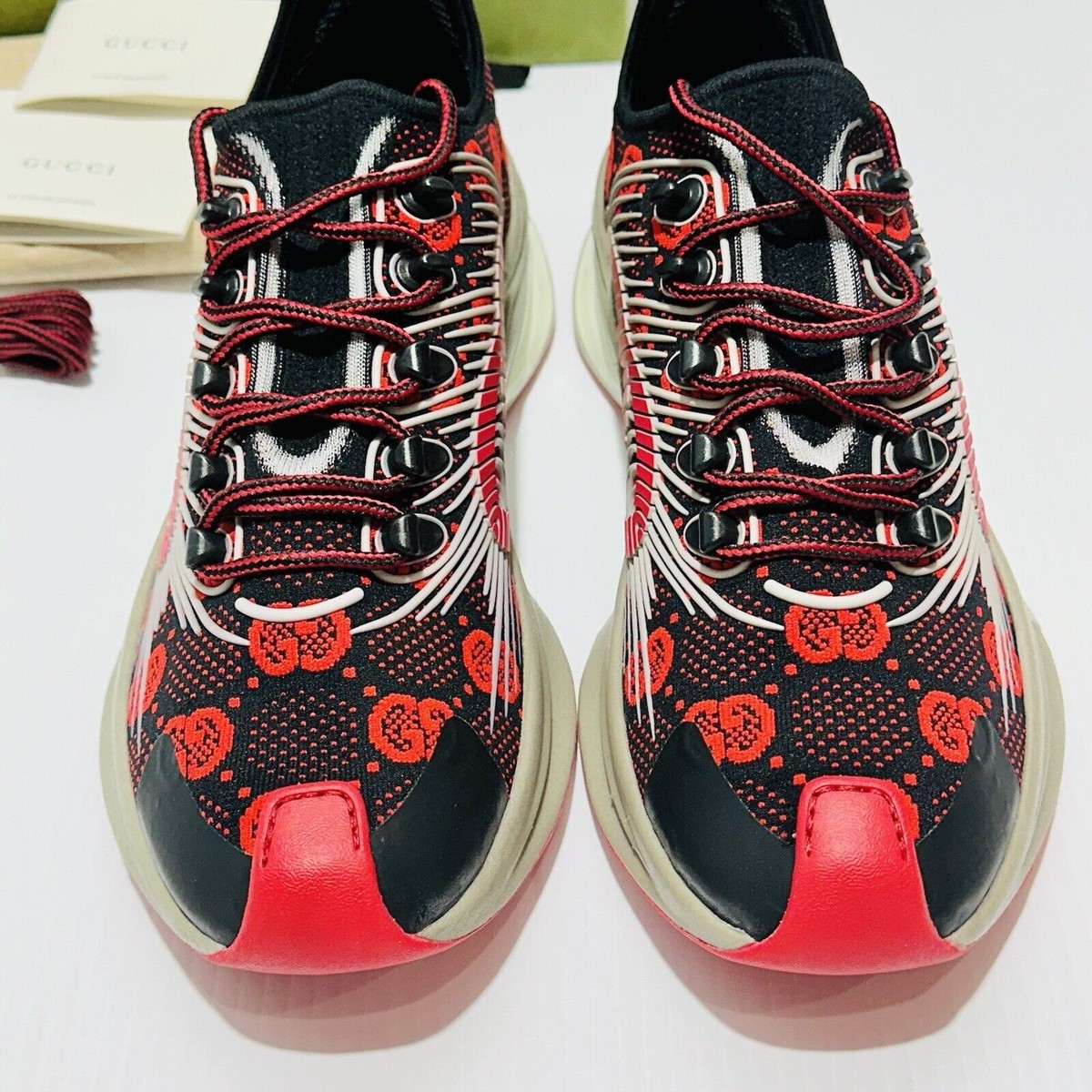 Gucci Run Knit Sneaker Size 10/ US 10.5 Black Red GG 