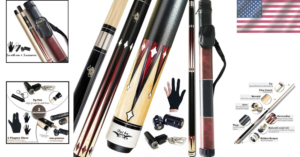 Professional 2-Piece Pool Cue Stick + Case - Image 2 of 4