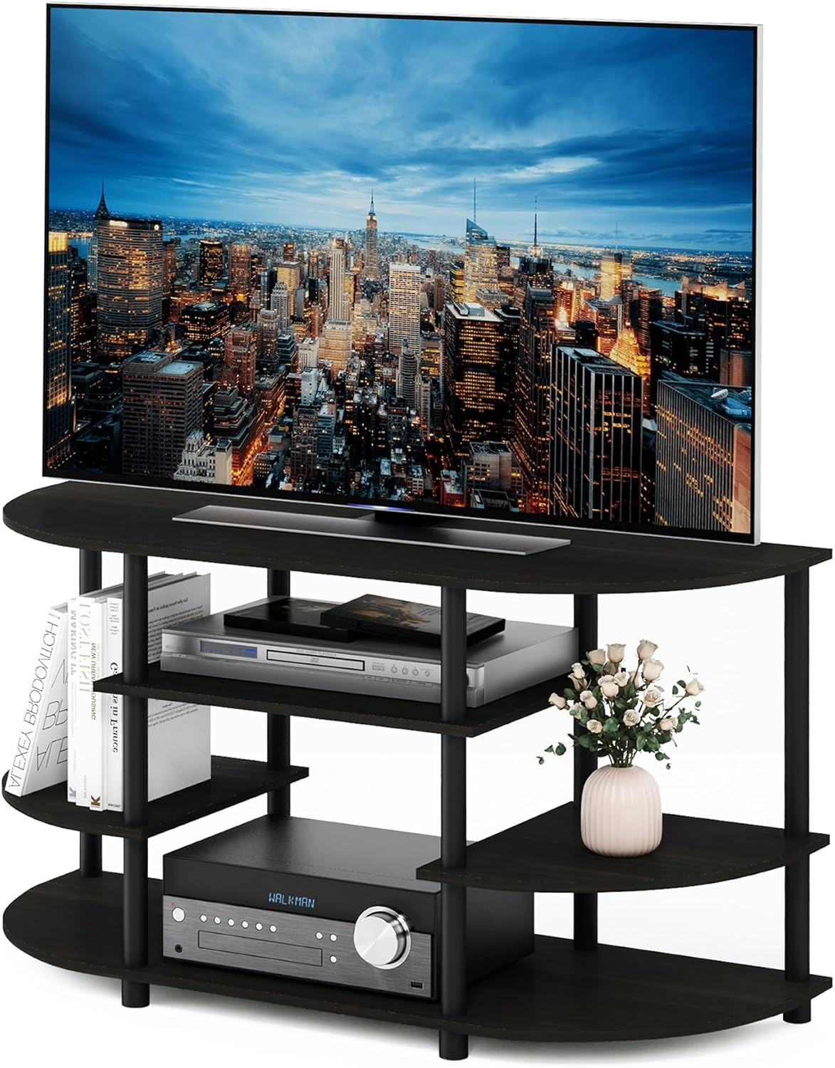 JAYA Simple Design Corner TV Stand, Espresso/Black