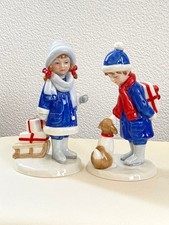 Royal Copenhagen 2003 Annual Figurine Boy with Dog Girl with Sled Unused *5.