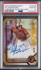2022 BOWMAN DRAFT CHROME DP AUTO GOLD REFRACTOR DYLAN BEAVERS 6/50 PSA 10 AUTO