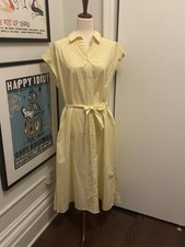 Galeries Lafayette Paris Yellow Stripe Cotton Shirt Dress FR 42 / US 12 NWT