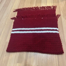 Hand Made Crouched Large Scarf Shawl Wrap with Fringe Red White