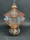 Pink Depression Glass Mayfair Open Rose Footed Anchor Hocking Footed Candy Dish