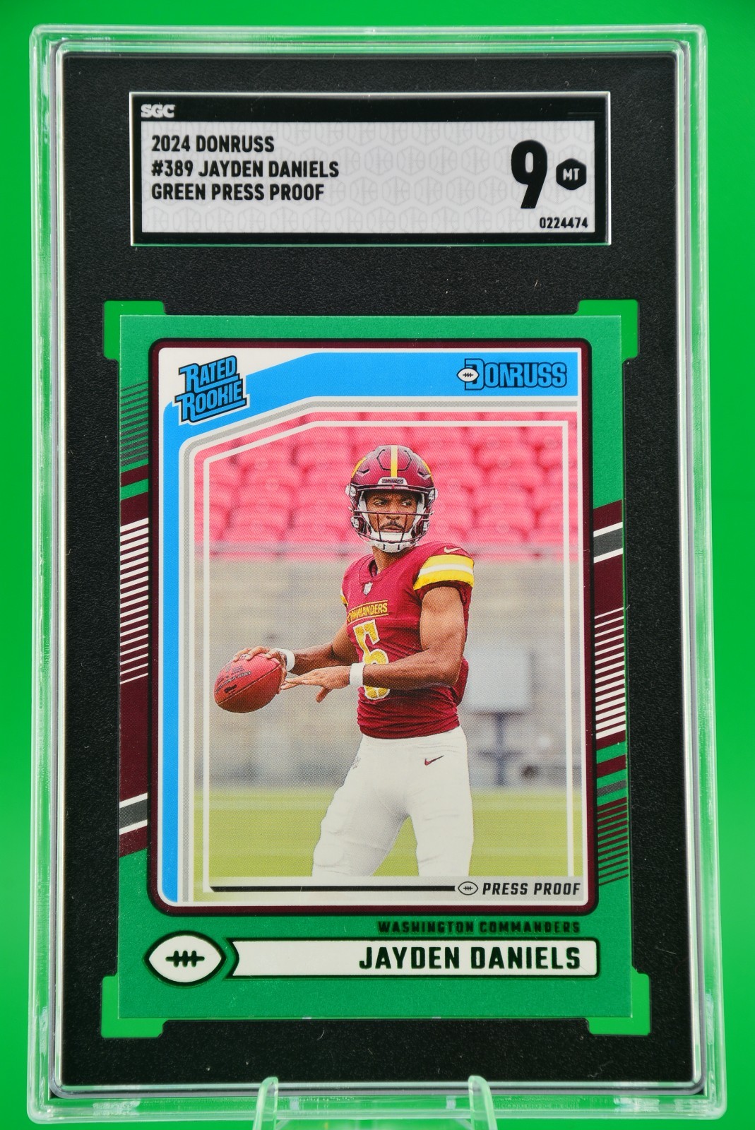 2024 Donruss Rated Rookie #389 Jayden Daniels Green Press Proof Rookie/RC SGC 9
