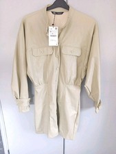 Zara Faux Leather Shirt Dress Snap Buttons Light Green Size 12 (M) New .