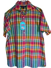 Daniel Cremieux Shirt Mens Large Multicolor Plaid Cotton Button Up S/S NWT