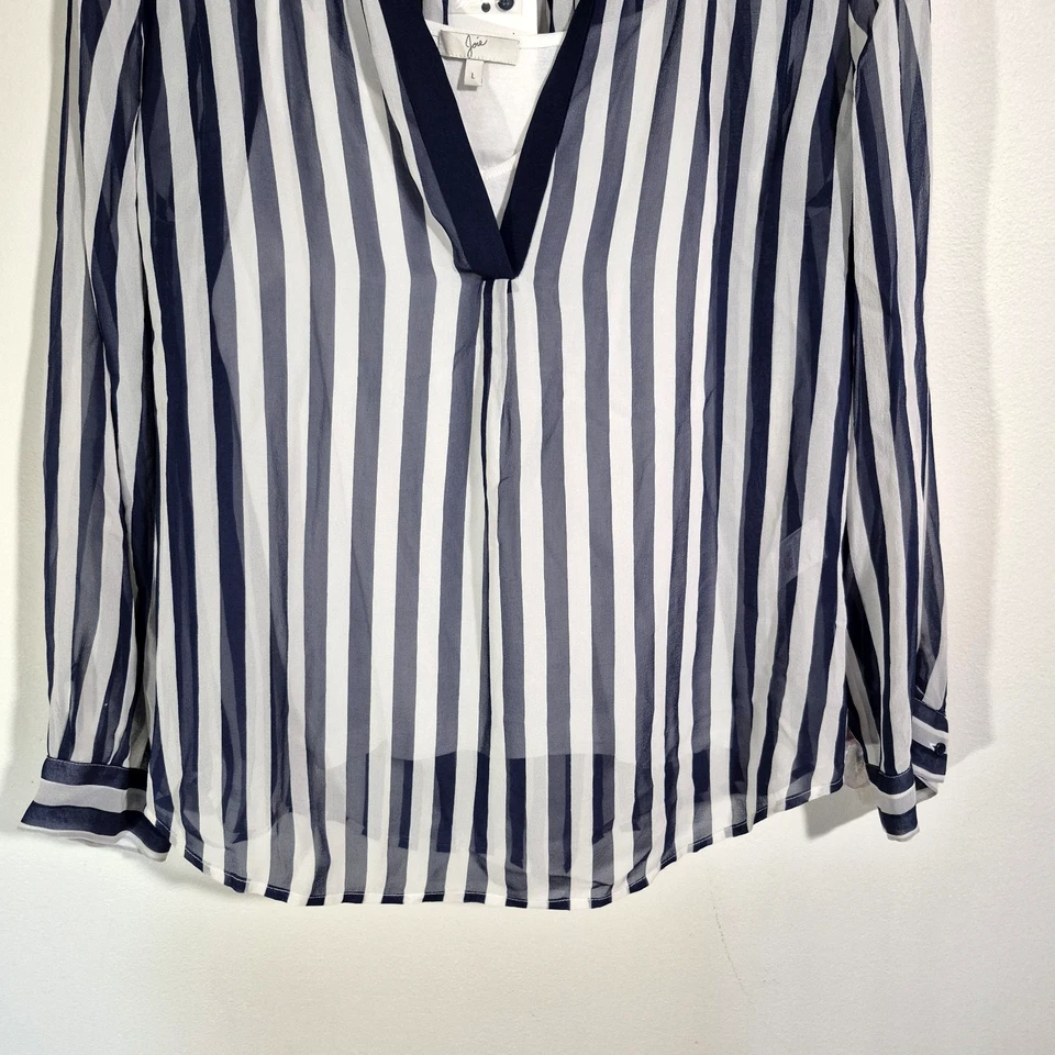 Blusa de seda Joie nueva con etiquetas para mujer grande azul y blanco forrada manga larga fluida boho Foto 3 de 4