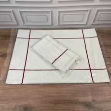 Pampered Chef White & Cranberry Window Pane Placemat Napkin Set of 4 NIP