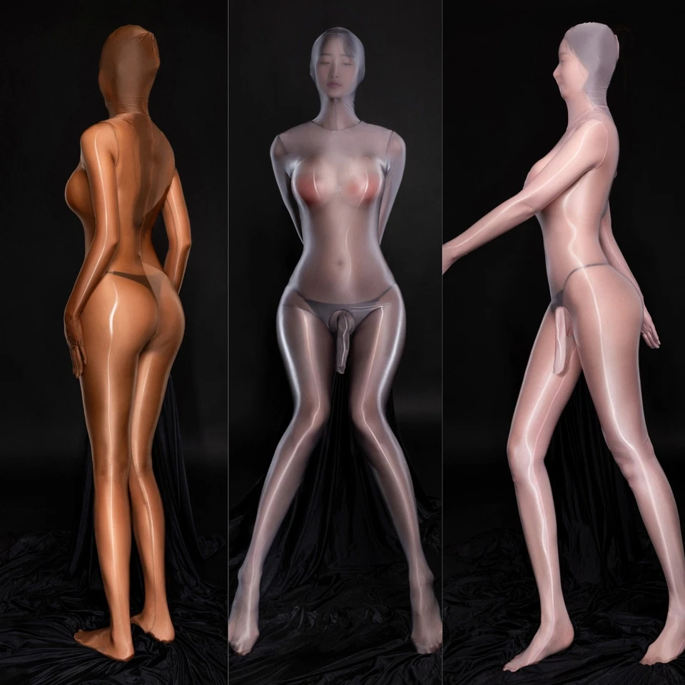 Oil Shiny Silky Smooth Sheer Body Stocking Tights Lingerie Jumpsuit Pantyhose - Image 3 of 4